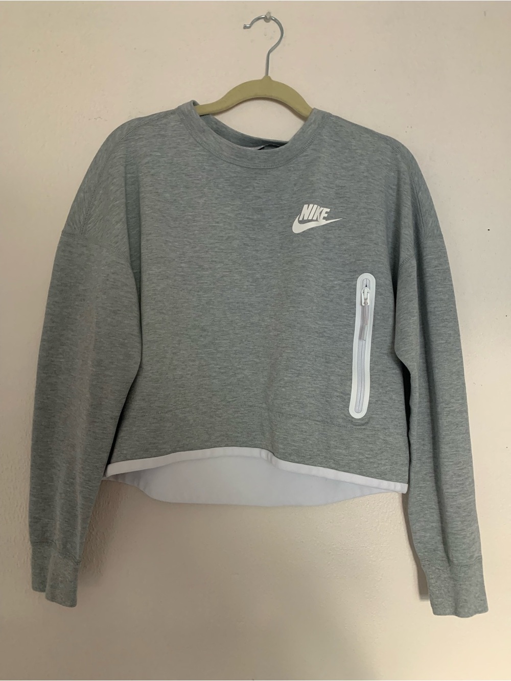 Nike Grey Cropped Crew Sweatshirt with White Logo